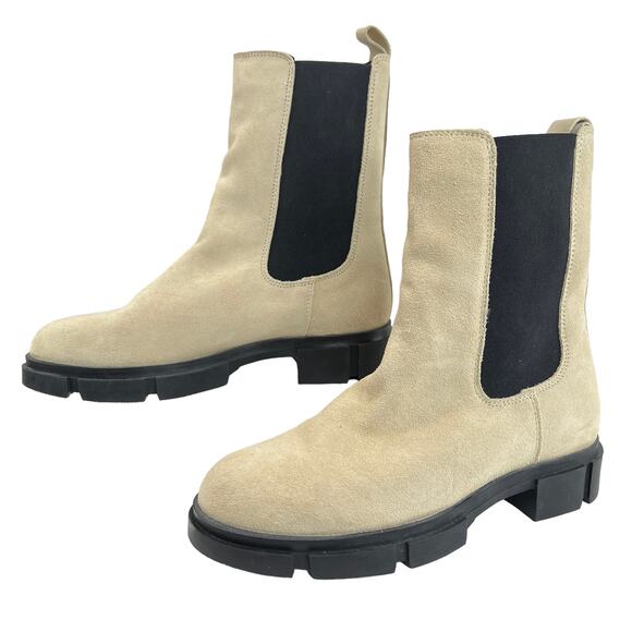 Cruza Tendencia Mid Calf Suede Boots Cream 7.5-8 Pull-On Leather Nubuck Lug Sole - Picture 5 of 10